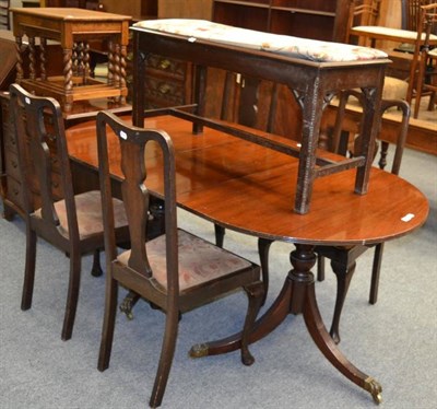 Lot 1034 - Modern twin pedestal dining table, four dining chairs and a 1920's duet stool (6)