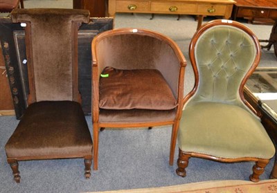 Lot 1037 - A 19th century mahogany button back nursing chair, an Edwardian mahogany tub chair and a 19th...