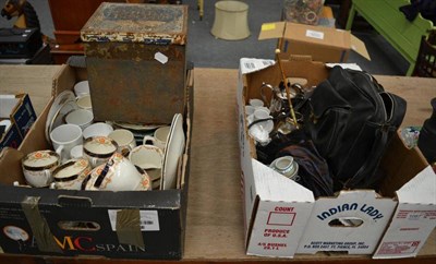 Lot 1087 - Child's teasets, cased set of silver handled tea knives, plated teaset etc (in two boxes)