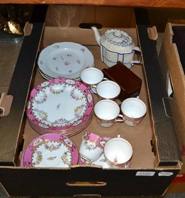 Lot 1105 - A Parian ware teapot, china tea service, three Meissen plates (seconds) and a tea caddy