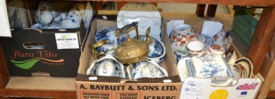 Lot 1114 - A quantity of 19th century ceramics including blue and white tureens, Masons dishes, Victorian...