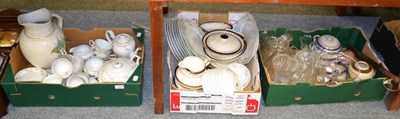 Lot 1123 - A quantity of mixed ceramics, plated tray, glassware, fire irons, etc (five boxes)