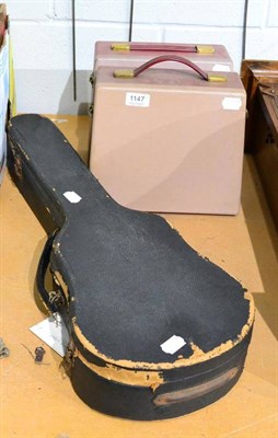 Lot 1147 - A Keech long scale ukulele signed label, cased (cracked) with two cased marconi portable transistor