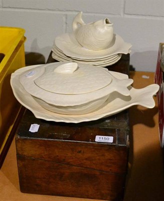 Lot 1150 - A Shorter & Sons Blank de Chine fish form service comprising a platter, a lidded tureen, six plates