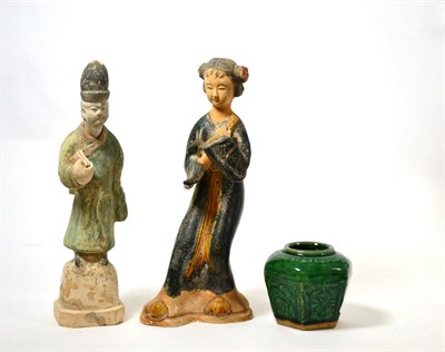 Lot 1 - A Chinese Ming style painted terracotta figure of a Mairen or beauty, 28cm high; together with...