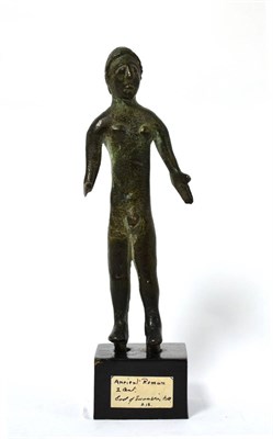 Lot 42 - An Etrsucan style bronze figure of a male, probably 19th Century, modelled in the round and...