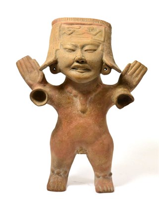 Lot 88 - A Veracruz terracotta model of a male, Remojadas region, 600-900AD, 31cm high (restored)