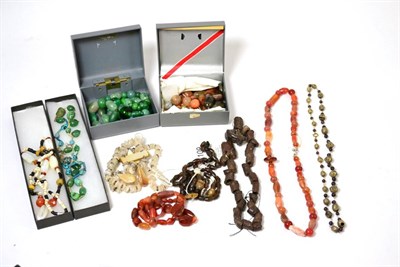 Lot 109 - A collection of mainly ancient composite stone bead necklaces, to include a Roman banded and...