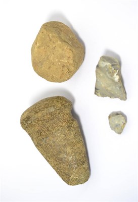 Lot 111 - A North American Indian three quarter grooved green stone axe or war hammer, circa Middle to...