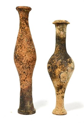 Lot 113 - An Etruscan painted terracotta tear bottle, circa 500-600BC, the top of flared form over ovoid body