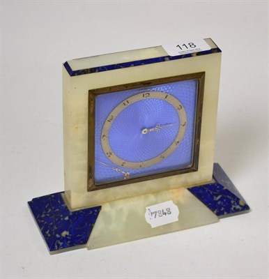 Lot 118 - An Art Deco lapiz and onyx mantel timepiece