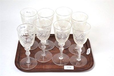 Lot 119 - Eight engraved wine glasses