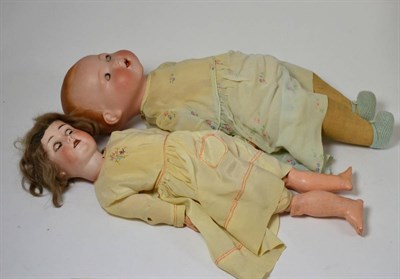 Lot 129 - Armand Marseille bisque flange head 351 doll with sleeping blue eyes, and open mouth on a...