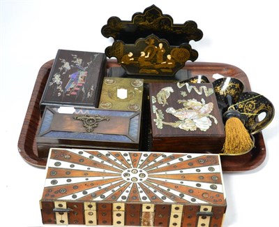 Lot 137 - Five various boxes including Royal Artillery and a papier mâché crumb scoop and letter rack (8)