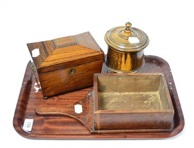 Lot 139 - A treen covered cup, a Regency tea caddy and a collecting box