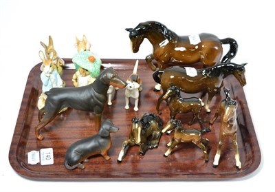Lot 140 - Four Royal Albert Beatrix Potter figures, six Beswick Royal Doulton horses and foals and four...