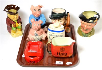 Lot 158 - Tray assorted ceramics including character jugs, Wade money boxes, etc