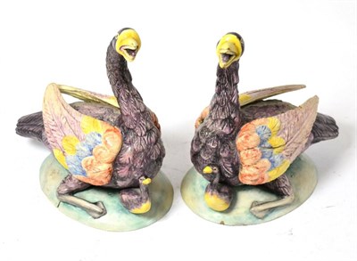 Lot 173 - A pair of Majolica salt glazed birds, 19cm high