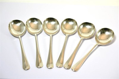 Lot 199 - A set of six silver soup spoons, marked for Sheffield