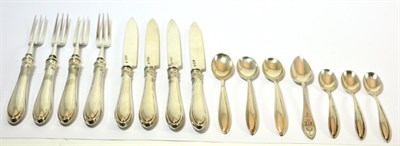 Lot 201 - A set of French silver fruit knives and forks for four place settings, together with three...