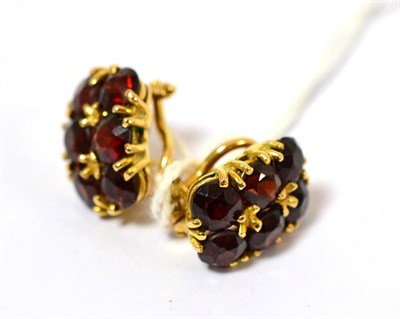 Lot 220 - A pair of garnet set earrings, stamped with a French eagle's head mark for 18ct gold