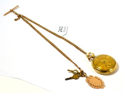 Lot 243 - An 18ct gold pocket watch and a 9ct gold curb link chain with an attached 9ct gold medal