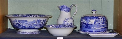 Lot 244 - Spode Italian pattern cheese dome and base, Spode jug, basin, bowl and rectangular dish