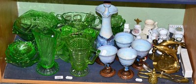 Lot 248 - A collection of green moulded glassware, ceramics and brassware