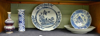 Lot 256 - A mid 18th century Chinese blue and white porcelain dish, a Chinese monochrome white porcelain dish