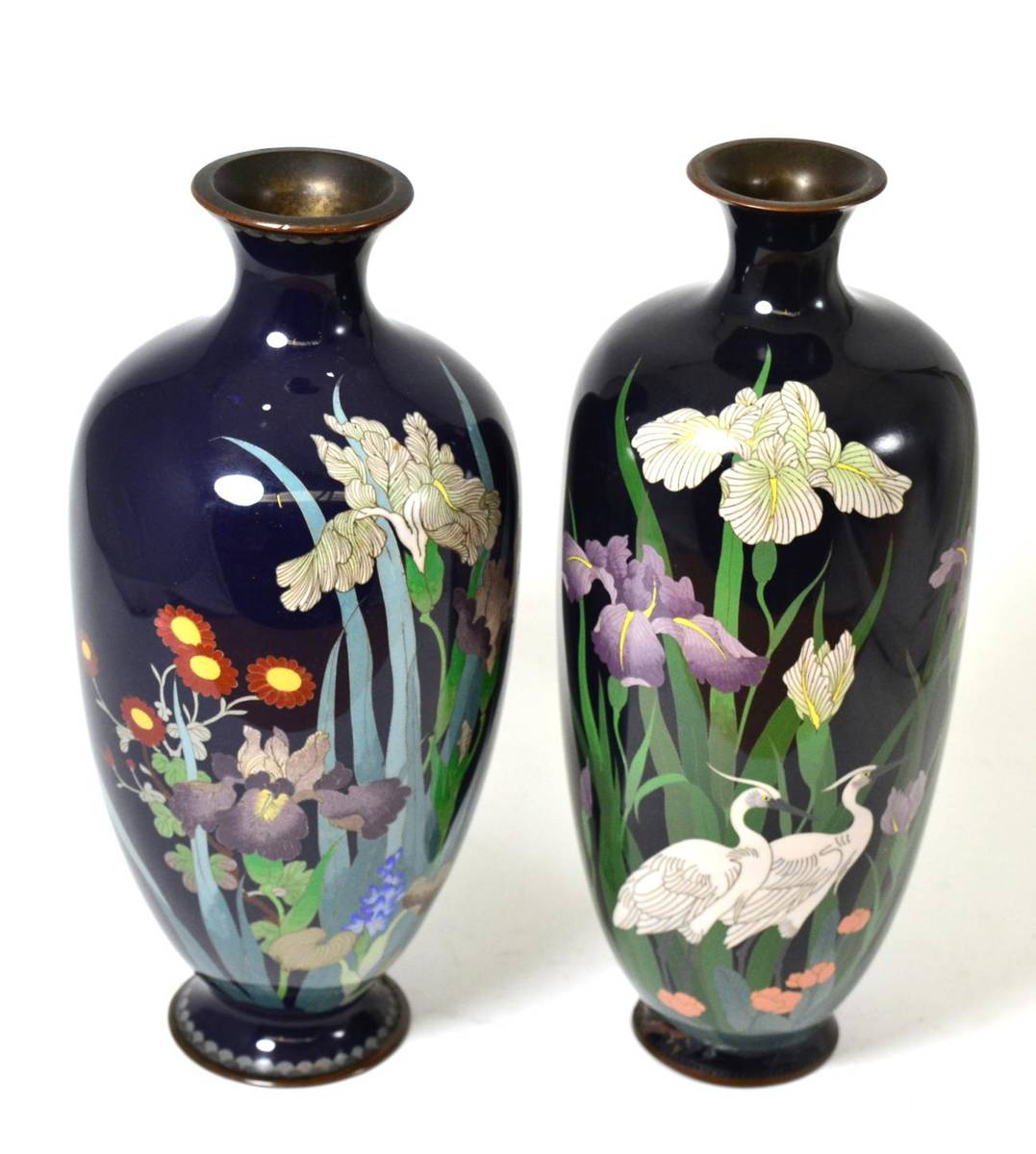 Lot 262 - Two Meiji period cloisonne vases decorated with birds and flowers (one a.f.)