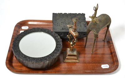 Lot 267 - A group of items including two Indian fabric printing blocks (one converted to a mirror), an Indian