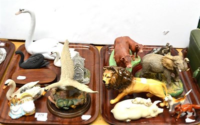 Lot 279 - Beswick lion, pig, fox, hound, Beatrix Potter Hunca Munca, Lladro swan, Border Fine Arts etc...