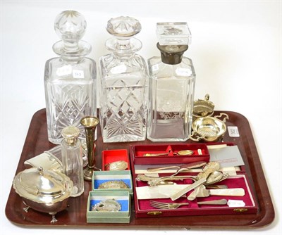 Lot 302 - A group of silver including two ";Vodka"; decanter labels and a ";Brandy"; example, a silver...