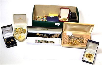 Lot 307 - Silver charm bracelet, gold charms, silver medallions, locket, silver bar pendant and assorted...