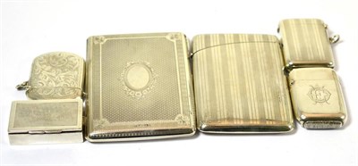 Lot 309 - A group of silver including card case, note book, three vestas and a snuff box