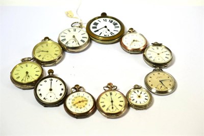 Lot 312 - Two silver pocket watches, eight other pocket watches and a nickel plated eight day watch