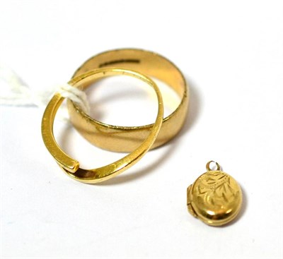 Lot 320 - A 9ct gold band ring, a diamond ring and a locket (3)