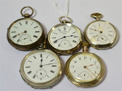 Lot 324 - A silver pocket watch and four pocket watches stamped 0.800, 0.935, 0.925 (5)