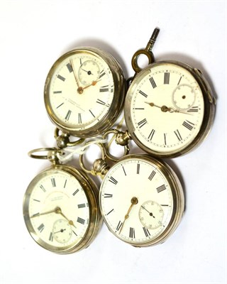 Lot 336 - Three silver pocket watches and a pocket watch with case stamped 0.935