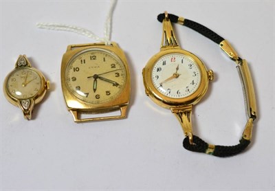 Lot 341 - A ladies 9ct gold watch case together with a 9ct gold gents wristwatch and a yellow metal...