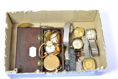 Lot 352 - A lady's 9ct gold wristwatch, two plated fob watches, a plated pocket watch, four wristwatches etc