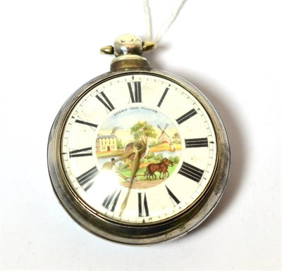 Lot 358 - A silver pair cased pocket watch, dial inscribed ";Speed The Plough"