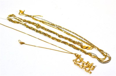 Lot 360 - A two colour chain (a.f.) stamped '916' and an Arabic script necklace stamped '18kt' (2)