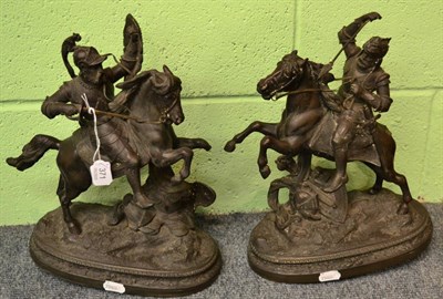 Lot 371 - A pair of spelter horsemen