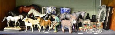 Lot 375 - Beswick horses, donkey figures, Ringtons blue and white, coal figures etc