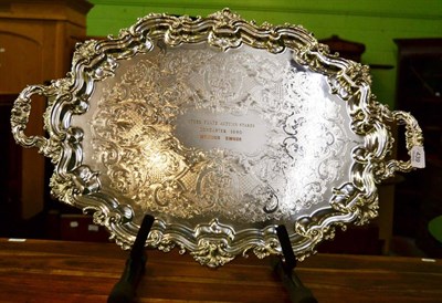 Lot 439 - A large silver plated twin handled tray