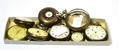 Lot 446 - Six silver pocket watches together with two silver ladies fob watches and a silver pair pocket...