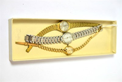 Lot 466 - A ladies 9ct gold Rotary wristwatch on a 9ct gold bracelet strap together with two ladies...