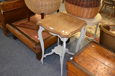 Lot 1008 - A modern low coffee table with tile top and two painted occasional tables