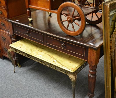 Lot 1044 - A mahogany country kitchen table fitted with two drawers